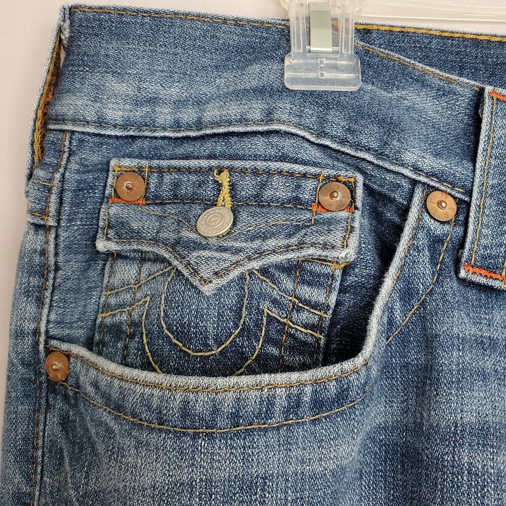 True Religion Jeans Men 40x32 Blue Ricky Relaxed Straight Leg Denim Y2K Pockets - Picture 5 of 13